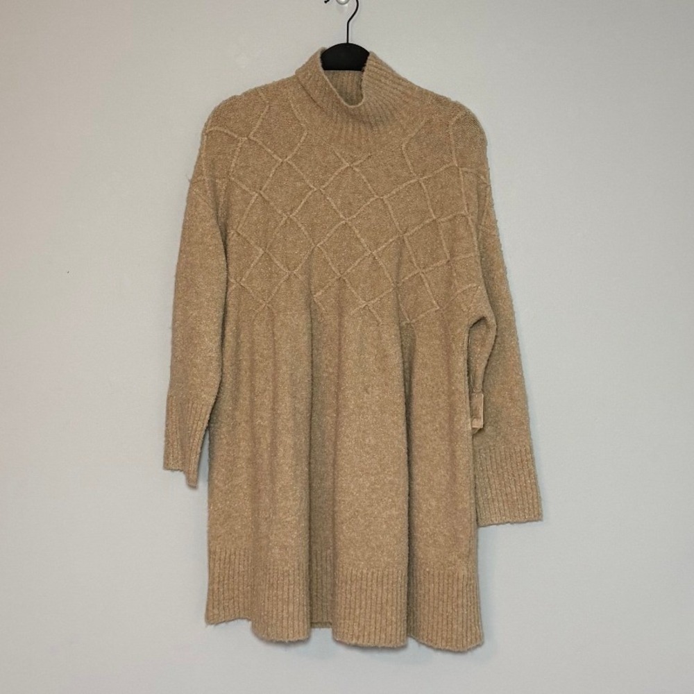Free People Jaci Sweater Dress Sandy Beige Mock Neck Textured Knit Mini XS